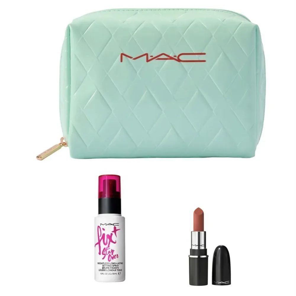 MAC Beauty Trio | Quilted Pouch + Fix Stayover Setting Spray + Matte Lipstick